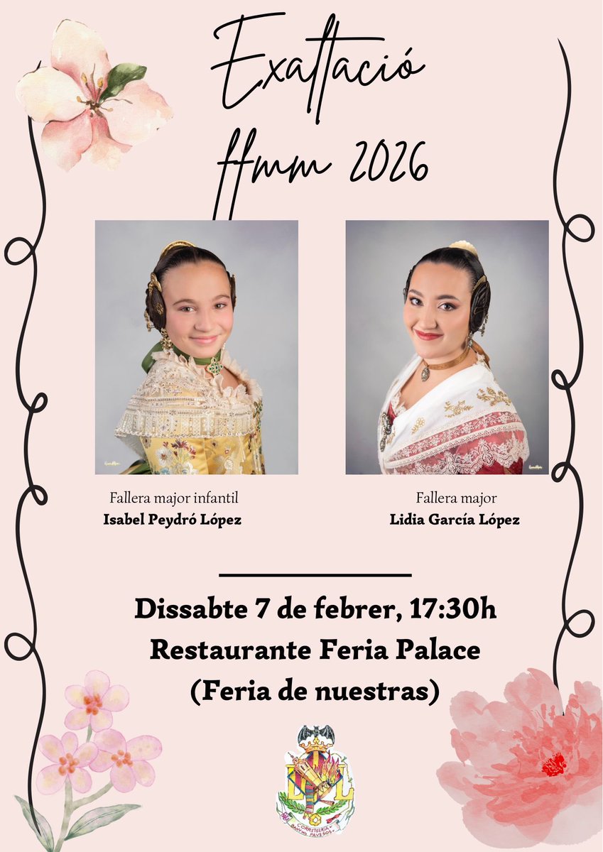 🔥EXALTACIÓ DE LES NOSTRES FFMM 2026🔥

Dissabte 7 de febrer a les 17:30h
Restaurante Feria Palace (Feria de Muestras)