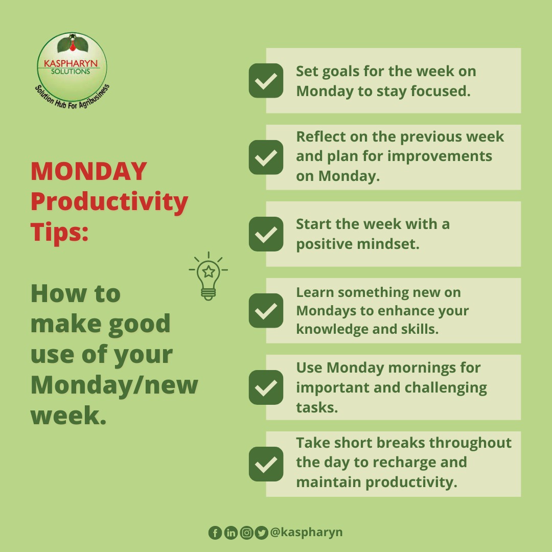 kaspharyn's tweet photo. Hello Monday!

#Monday #productivitytips #MondayMotivation #kaspharyn #solutionhubforagribusiness https://t.co/vtjf9CSV3G