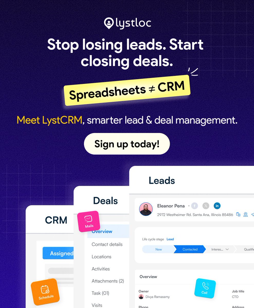 Spreadsheets aren’t a CRM.

Lystloc CRM gives your team real‑time visibility, effortless tracking, and clarity across the pipeline.

Join 1,000+ businesses already simplifying customer management.

DM or visit: lystloc.com

#CRM #Lystloc