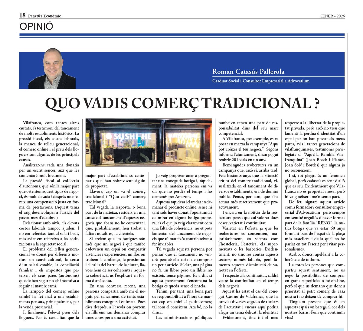RomanCP2026's tweet photo. Article publicat a #PenedèsEconòmic on em pregunto cap a on va el comerç tradicional (Dedicat als meus difunts pares, botiguers al cor de Vilafranca) #Comerç #Botigues #Pimes #Autònoms #VilafrancadelPenedès https://t.co/SCUcJBxuZp