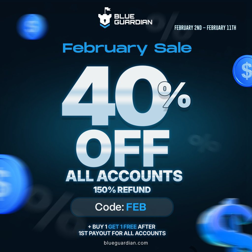 February promo is LOVE!!

40% OFF + 150% Fee Refund 

💙 7-day payouts available  
💙 Up to 90% profit split add-ons  
💙 Instant payouts on Instant Funded accounts  
💙 150% fee refund on payout  

👉 blueguardian.com/?afmc=1t51