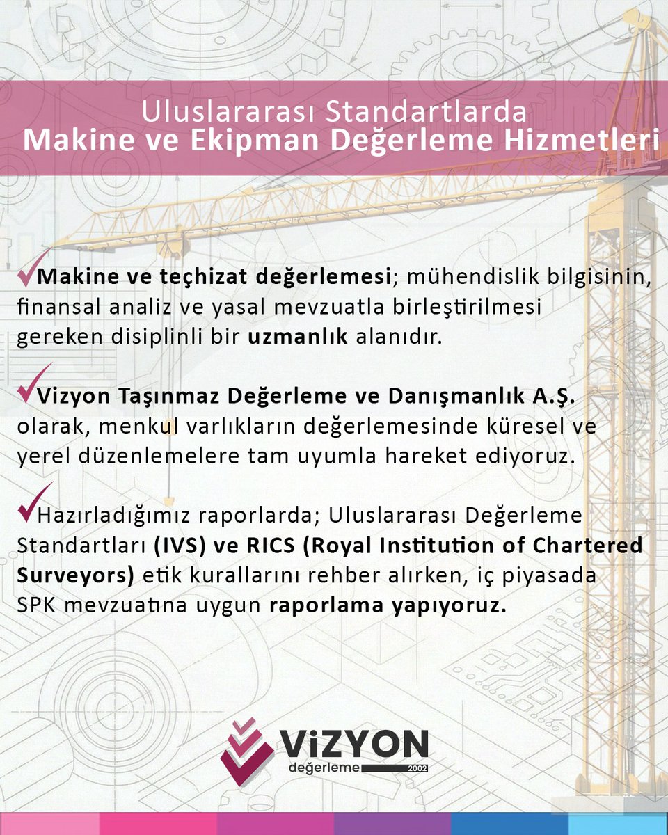 vizyongd's tweet photo. Vizyon ile Uluslararası Standartlarda Makine ve Menkul Değerleme Hizmetleri

https://t.co/8bA7Qh4MNk https://t.co/cSOugEj98w