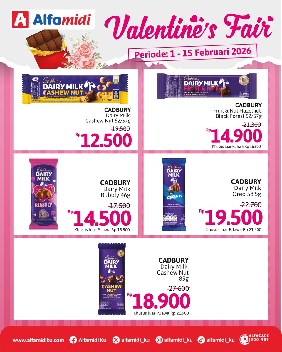 alfamidi_ku's tweet photo. Manisnya Nyampai ke Hati! ❤️
Cokelat emang nggak pernah salah buat bikin suasana jadi makin spesial. Rayakan momen kasih sayang dengan promo Valentine’s Fair di Alfamidi!
#AyokeAlfamidi #ValentinesFair #PromoCokelat #SilverQueen #PromoAlfamidi #AlfamidiFavoritKeluarga https://t.co/dHHiNNbrBv