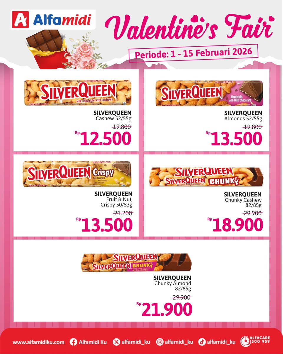 alfamidi_ku's tweet photo. Manisnya Nyampai ke Hati! ❤️
Cokelat emang nggak pernah salah buat bikin suasana jadi makin spesial. Rayakan momen kasih sayang dengan promo Valentine’s Fair di Alfamidi!
#AyokeAlfamidi #ValentinesFair #PromoCokelat #SilverQueen #PromoAlfamidi #AlfamidiFavoritKeluarga https://t.co/dHHiNNbrBv