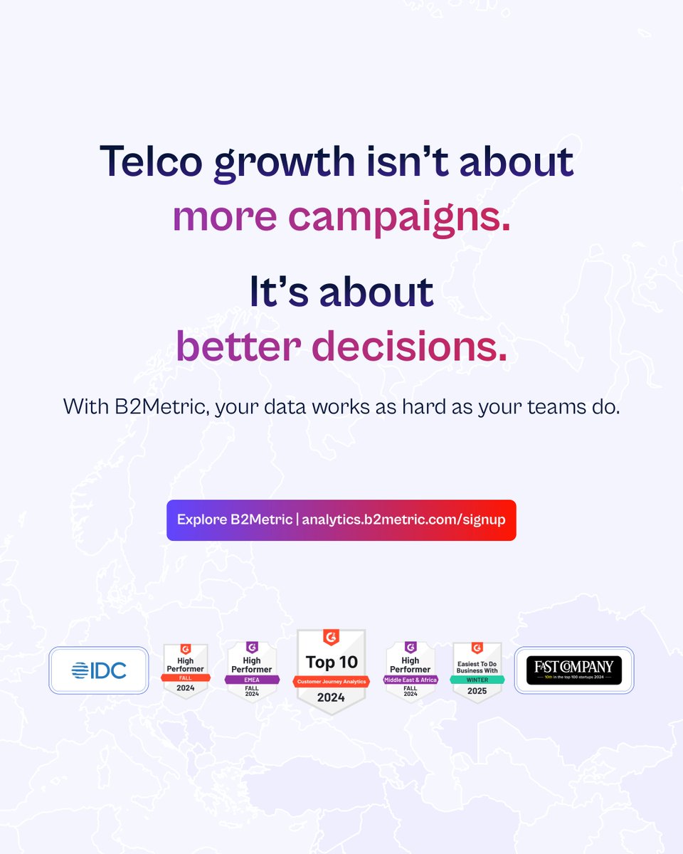 B2Metric's tweet photo. B2Metric turns telecom data into actionable AI insights:
• Predicts engagement & churn
• Finds the best time & channel
• Powers personalized journeys
🎯 Right customer. Right message. Right channel.
#B2Metric #AIinTelecom #TelecomAnalytics #MarTech https://t.co/HrRWz9Ttvc