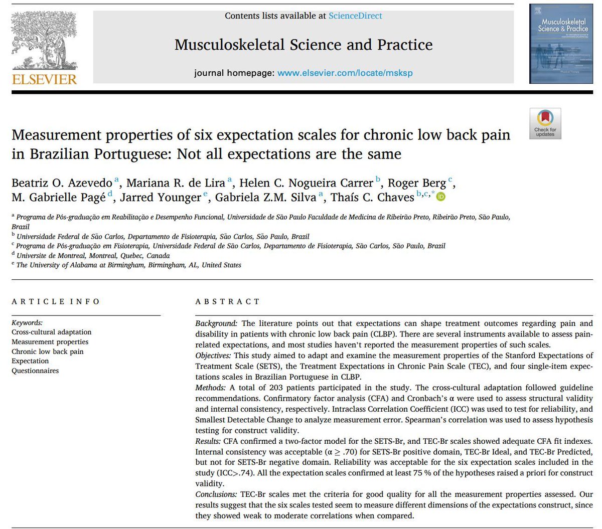 MSKPhysioJnl's tweet image. 🔥 Expectations matter in chronic #LowBackPain- but how do we measure them?
A new validation study in Brazilian Portuguese buff.ly/zATsaT8 shows TEC-Br demonstrated strong measurement properties, while SETS-Br performed well except in the negative domain. Different scales