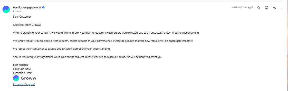 sarkar88470's tweet photo. Hi Everyone, 

This is unacceptable and deeply concerning.

On 30 Jan 2026, I placed a redeem order (Folio No - 78885834875) during market hours for 2089.362 units of Mirae Asset Gold & Silver Passive FoF – Direct Growth on the @_groww  app.
Groww officially confirmed the order via email at 2.13Pm — and then REJECTED it at 11 PM without any notice, reason, or consent.

Because of Groww’s unilateral action, gold & silver prices have fallen and I’m now forced to hold at a loss — despite urgently needing my own money.

Middle-class retail investors put their hard-earned savings into mutual funds with trust.
If confirmed orders can be cancelled at will, then how is this not a breach of trust?
Who will compensate retail investors for such losses?

Please do Invest through trusted brokers.

Mail Copy attached.

I urge @SEBI_India @SEBI_updates @BSEIndia @NSEIndia  @weKFintech @MiraeAsset_IN @MFSahiHai @amfiindia @FinMinIndia @mygovindia @MCXIndialtd @jagograhakjago   to urgently investigate this behavior and ensure accountability.
Retail investors are not expendable.
#SEBIIndia #SEBI #InvestorProtection #RetailInvestors #MutualFunds #Groww #BrokerAccountability #FinancialFraud #BreachOfTrust #MiddleClassInvestors #InvestorRights #Accountability