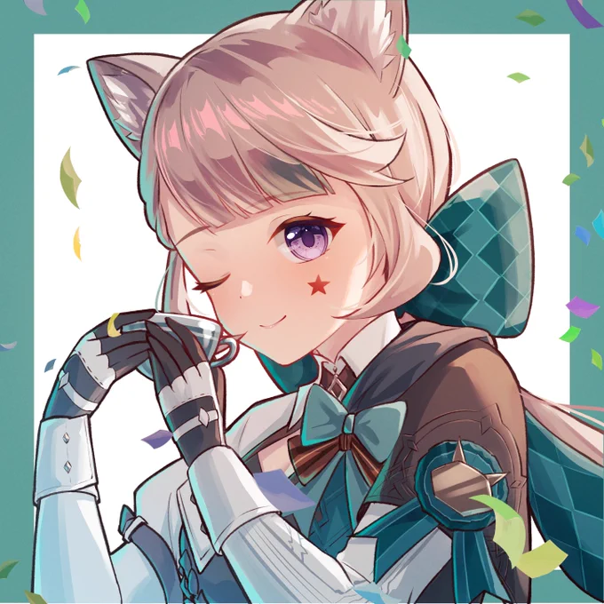 『プレゼント...ありがとう。 すごくいい匂いのする紅茶...。お兄ちゃんがくれたお菓子にすごく合いそう。 あなたにも分けてあげる。一緒にティータイムを楽しみましょう。』 リネットお誕生日おめでとう! #リネット生誕祭2026 #Lynette