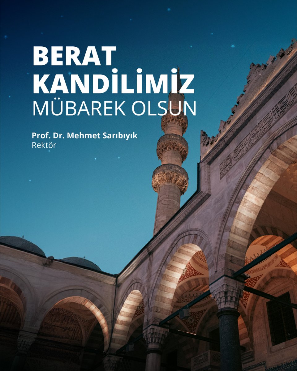 Mübarek Ramazan ayının habercisi #BeratKandili’nin; kalplerimize sükûnet, hanelerimize bereket ve dünyamıza esenlik getirmesini diliyorum.

Bu kutlu gecede dualarımızın kabul, beratımızın hayırlı olması temennisiyle...

Kandilimiz mübarek olsun.