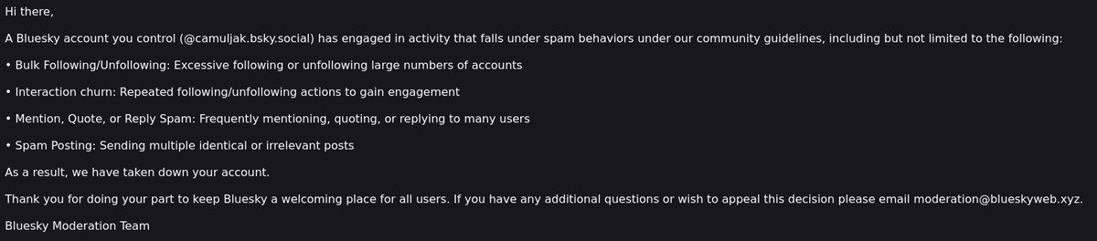 camuljak's tweet photo. Got banned on BlueSky after posting the exact same thread I posted here earlier to promote a recently published paper. @bluesky wtf? https://t.co/dCHcHcBH4r