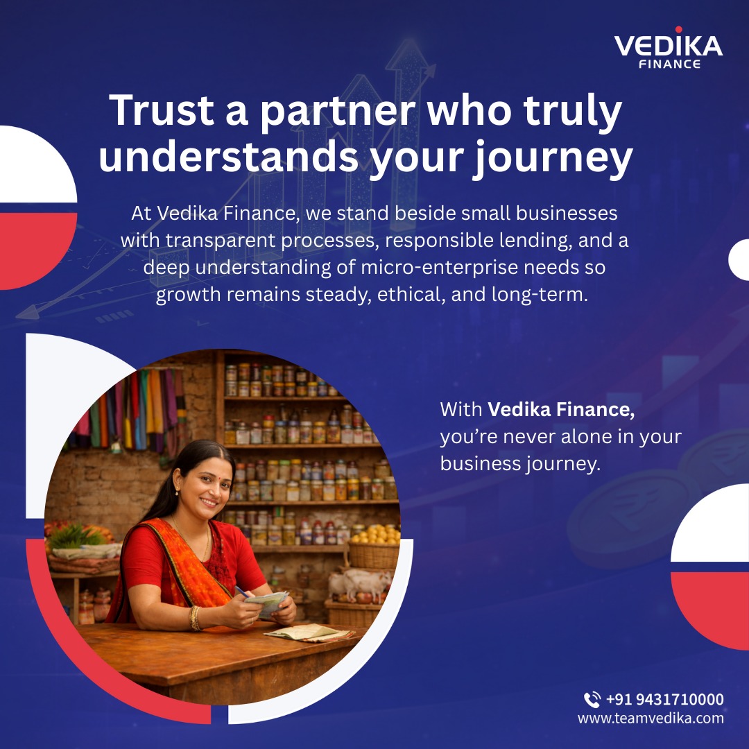 Team_Vedika's tweet photo. At Vedika Finance, we stand beside small businesses with transparent processes, responsible lending, and a deep understanding of micro-enterprise needs—so growth remains steady, ethical, and long-term. 

#VedikaFinance
#FinanceWithPurpose
#MicroEntrepreneurs
#SmallBusinessIndia https://t.co/UA8FS3gepk