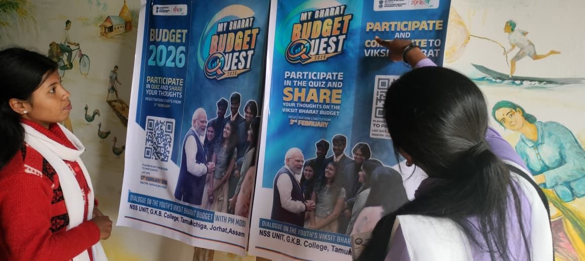 nss_rdguwahati's tweet photo. Youth-driven awareness initiative 📣
The NSS Unit of G.K.B. College, Tamulichiga, Assam carried out poster and information display activities to popularize MY Bharat Budget Quest 2026. @mansukhmandviya @_NSSIndia 
@khadseraksha
@YASMinistry
@MYBharatHQ https://t.co/A4XDkY9qyx