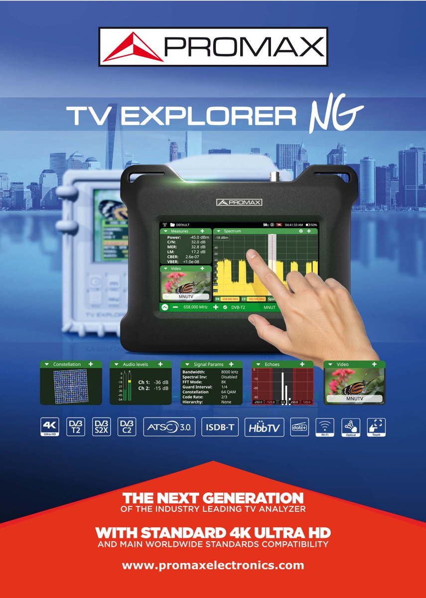 PROMAX_news's tweet image. The evolution of an icon is here. Meet the TV EXPLORER NG: more powerful, compact, and ready for 4K-UHD, Fiber Optics, and multi-standard analysis. The perfect companion for the modern installer.

Check it out: promaxelectronics.com/ing/products/t…

#TVEXPLORERNG #PROMAX #DVB #ISDBT #ASTSC