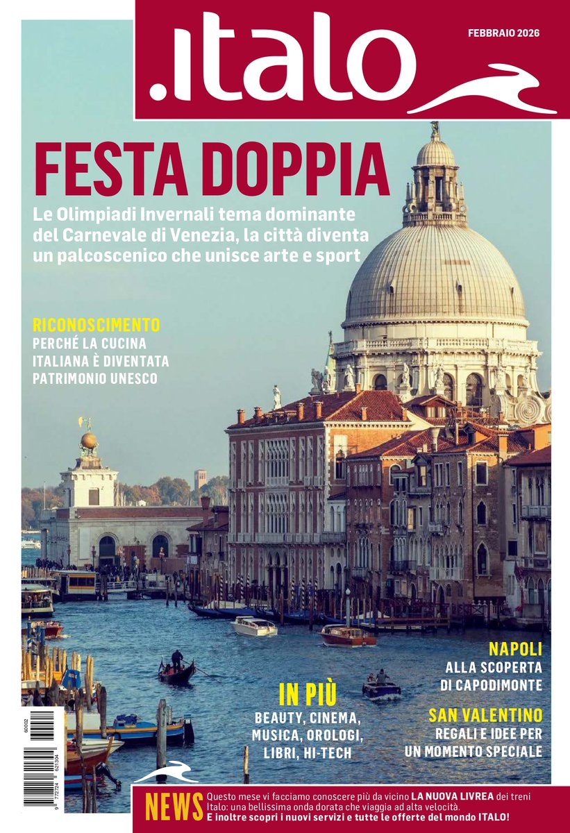 EdiPressTwit's tweet photo. 🔴Il magazine di bordo di Italo è a bordo! 
🎭Nel numero di febbraio, la copertina è dedicata al Carnevale di Venezia. 
E all'interno:
👨‍🍳Perché la cucina italiana è patrimonio Unesco
🏞️Napoli: alla scoperta di Capodimonte
❤️ San Valentino: regali e idee per un momento speciale https://t.co/TLuBvjqblK