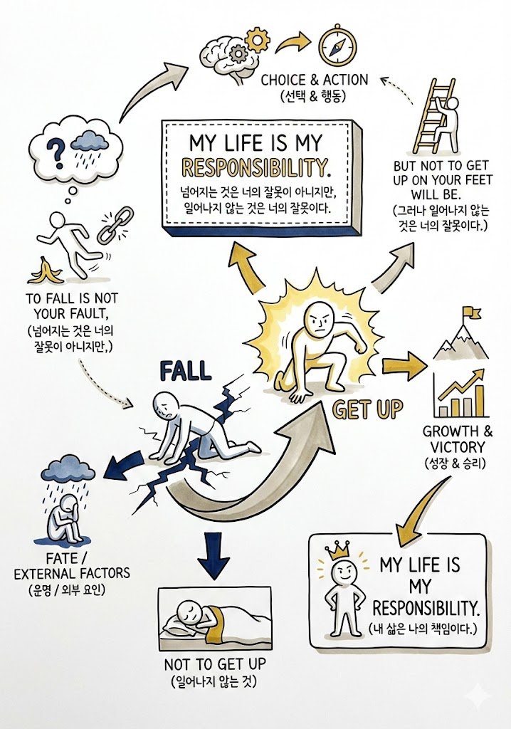 [하루 한 페이지] 넘어지는 것은 너의 잘못이 아니지만, 일어나지 않는 것은 너의 잘못이다. 
살다보면 넘어지는 상황이 언제든 발생할 수 있죠? 그럴때 어떻게 하시나요? 
저는 좀 자다가 일어나면 다시 좋아져요!