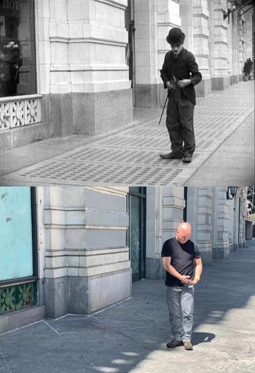 الفارق الزمني بين الصورتين اكثر من 100 عام بقليل المكان احد شوارع لوس انجليس  ca usa LA ولازالت المباني ؏ نفس الهيئة ولم يتغير شيء بالصورة غير بلاط الرصيف الذي كان اجمل بكثير ..
#now_and_then