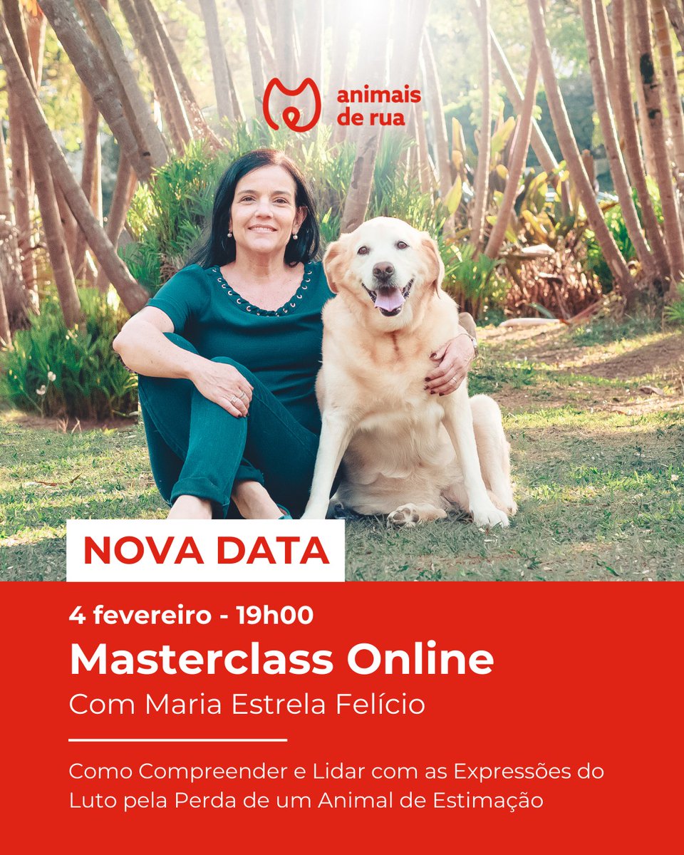 NOVA DATA 📅
É já esta quarta-feira, dia 4 de fevereiro, pelas 19h, a Masterclass Online 👉 As inscrições continuam abertas — se ainda não te inscreveste, ainda vais a tempo: shop.animaisderua.org/product/master…