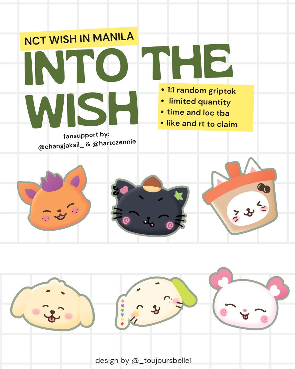 🌟 INTO THE WISH: Our WISH in Manila 🌟
💚 Fansupport by <a href="/hartczennie/">𝓀𝒶𝓎𝒶 ✨🍀</a> &amp; <a href="/changjaksil_/">∞ supernova 🪽</a>

✨ Random acrylic griptok 

📢 like and retweet
⚠️ 1:1 | limited quantity only!
📍⏰ tba

#NCTWISH #NCTWISH_IN_MANILA #OurWISH_Manila