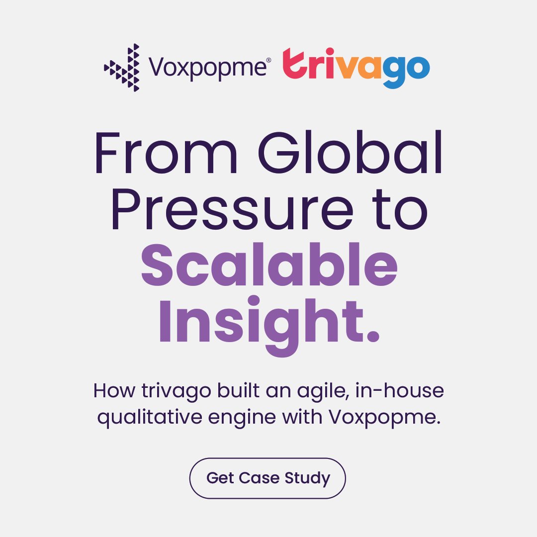 voxpopme's tweet image. ~20 days to insight delivery

Up to 5 markets per study

Video insights remembered years later

That’s how trivago’s Consumer Insights team scaled global qualitative research with Voxpopme.

Learn more: voxpopme.com/learn/case-stu…

#MarketResearch #CustomerInsights #QualResearch
