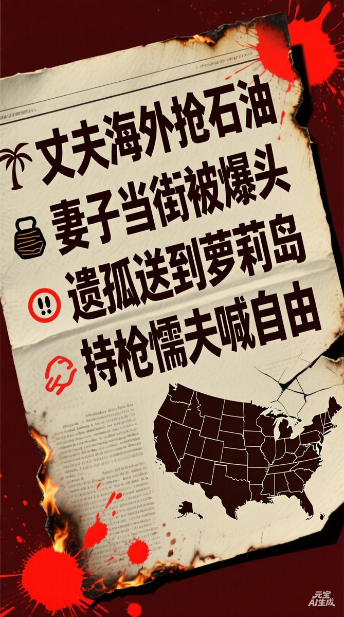 一首打油诗赠“北美懦夫”
⭕️丈夫海外抢石油🛢
⭕️妻子当街被爆头🔫
⭕️遗孤送到萝莉岛🏝
⭕️持枪懦夫喊自由😱