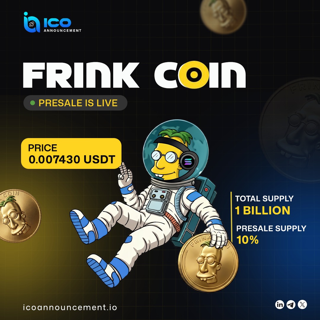 ICOAnnouncement's tweet photo. Join the fun with Frink Coin $FRINKCOIN on Solana! Presale ends Feb 10, 2026 secure your tokens today!
Explore More: https://t.co/DbymdoIupO
#FrinkCoin #MemeCoin #CryptoPresale #PresaleAlert #SolanaBlockchain #CryptoCommunity #Solana #CryptoOnSolana @FrinkCoinSol_ https://t.co/vw2C8scWPp