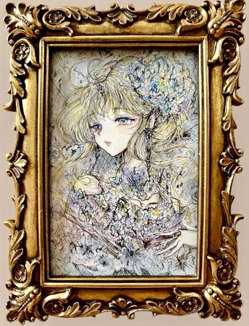 額装原画】手書きイラスト オリジナル 【Still Blooming】アンティーク