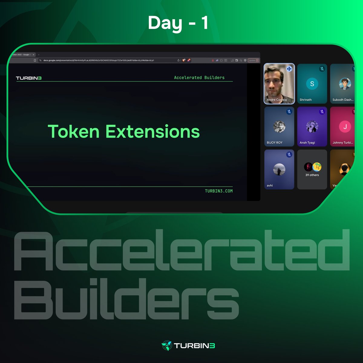 Day - 1 of the Accelerated Builders Program  

#Turbin3Tribe on the call with serious builder energy. 

Let’s ship 💪