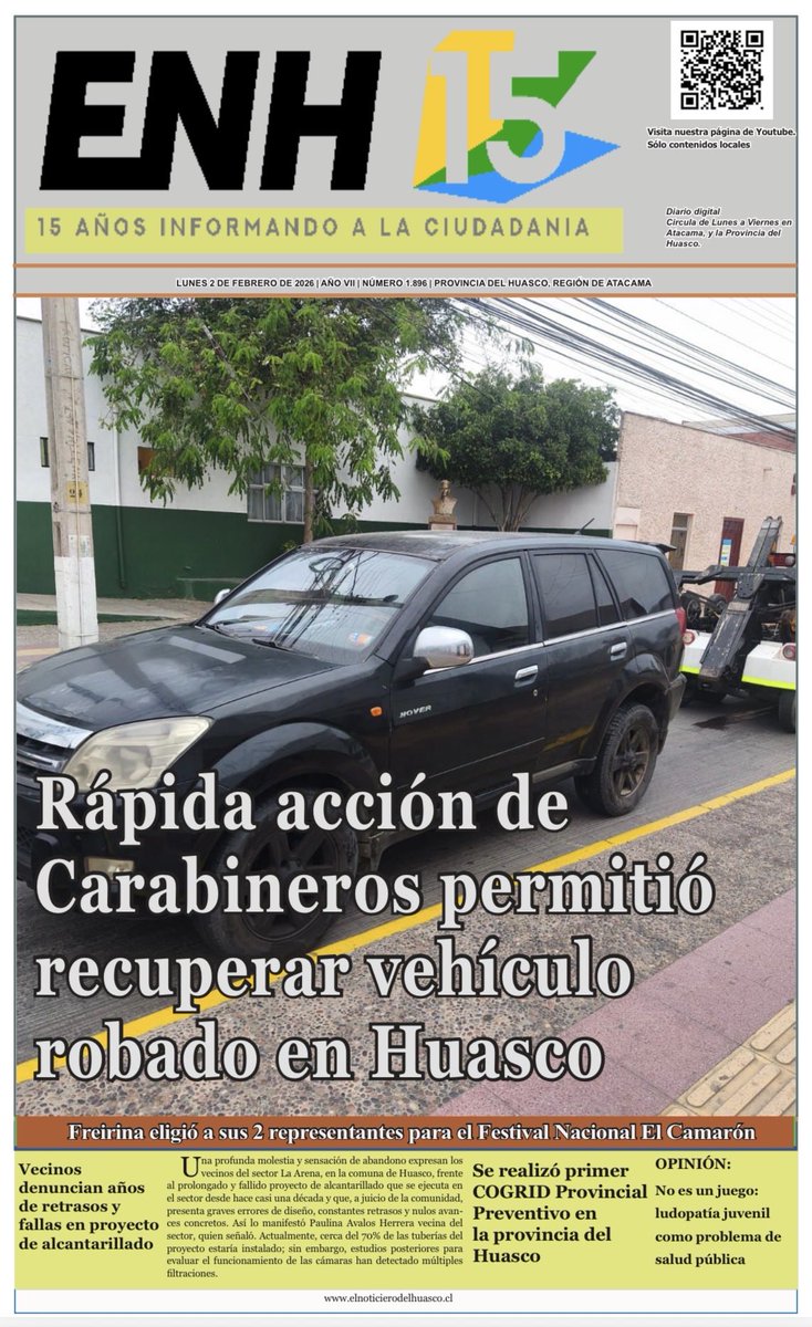 El Noticiero del Huasco, lunes 02 de febrero de 2026 elnoticierodelhuasco.cl/2026/02/el-not… vía @noticierodelhua
