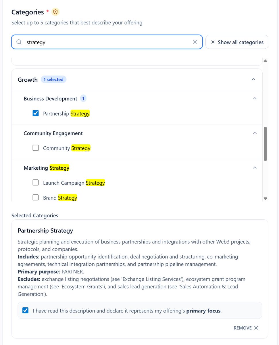 Today we released an improved offering category selection interface for partners. 
More on-boarding accelerators coming this week.