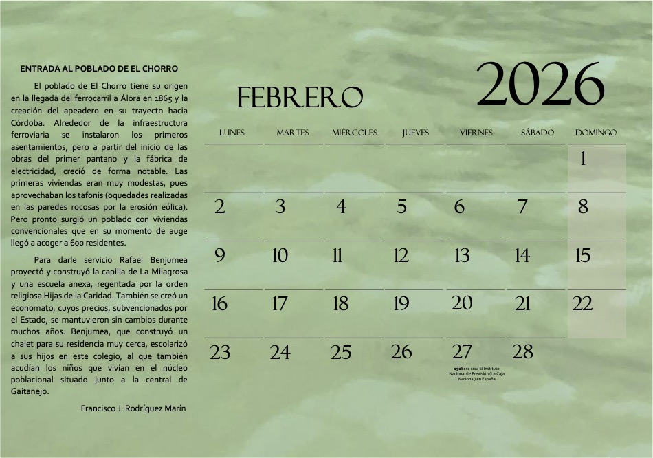 📆Como cada inicio de mes, os dejamos las páginas correspondientes de nuestro almanaque. En febrero tratan sobre la entrada al poblado de El Chorro, a cuya industria hidroeléctrica dedicamos esta edición de 2026 en colaboración con la Colección Fernández-Rivero.