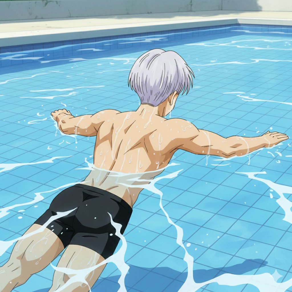 RKurosaki1001's tweet image. Trunks swimming in the pool.  

(Used Google Gemini) 

#TeenTrunks #Trunks #Anime #cool #cute #hot #shirtless #shirtlessanimeboys
