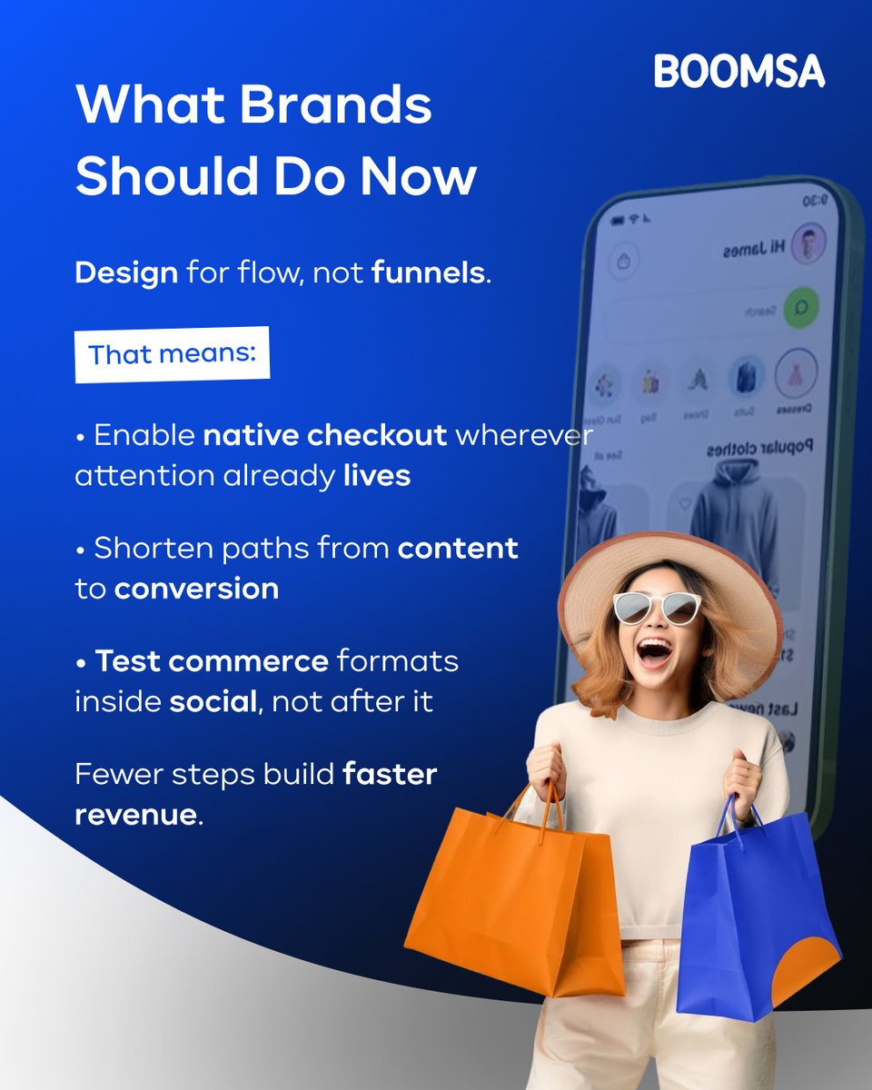 BoomsaVenture's tweet photo. When buying feels effortless, conversion follows.

#boomsa #socialcommerce #digitalconversion #ecommercegrowth #frictionlesscommerce #performancemarketing https://t.co/1RkGao6Kxf