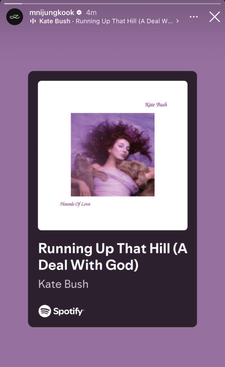 btschartsdailyc's tweet image. #Jungkook via Instagram Story 💜

🎵 “Running Up That Hill”