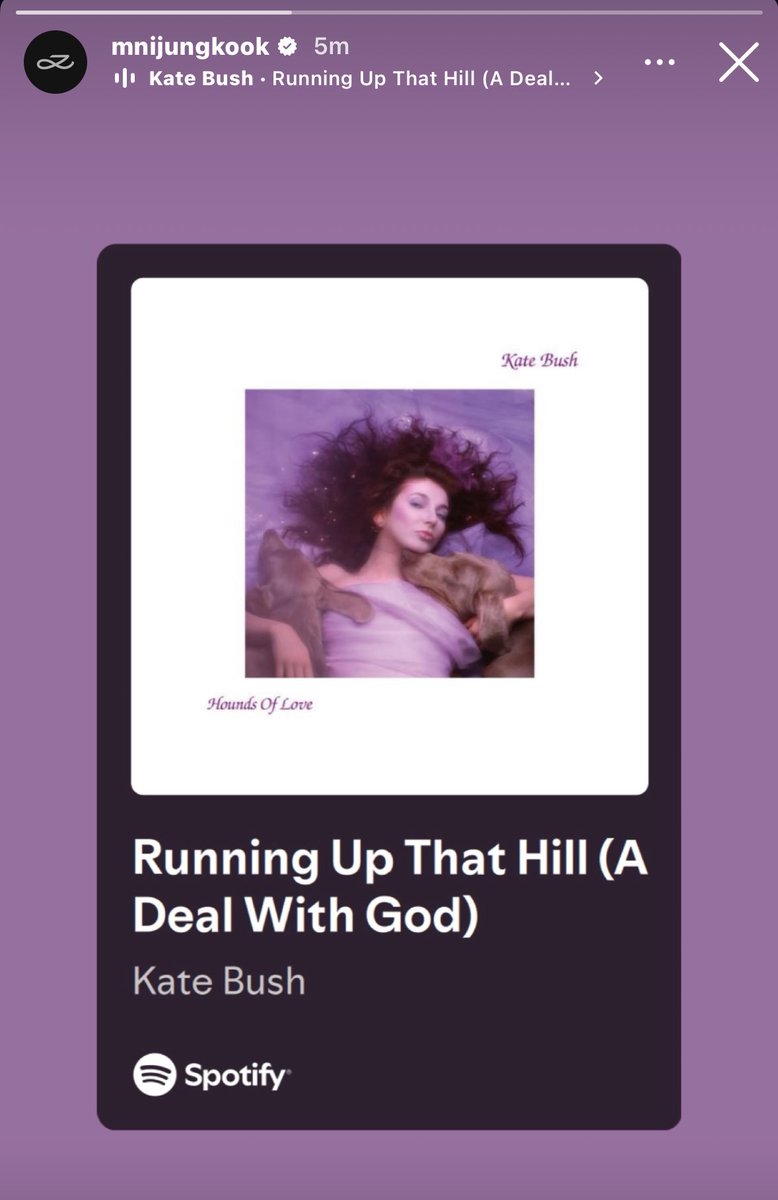 dreamjeons's tweet photo. jungkook posted ‘running up that hill (a deal with god)’ by kate bush on his instagram story !! https://t.co/HhqxUd0u94