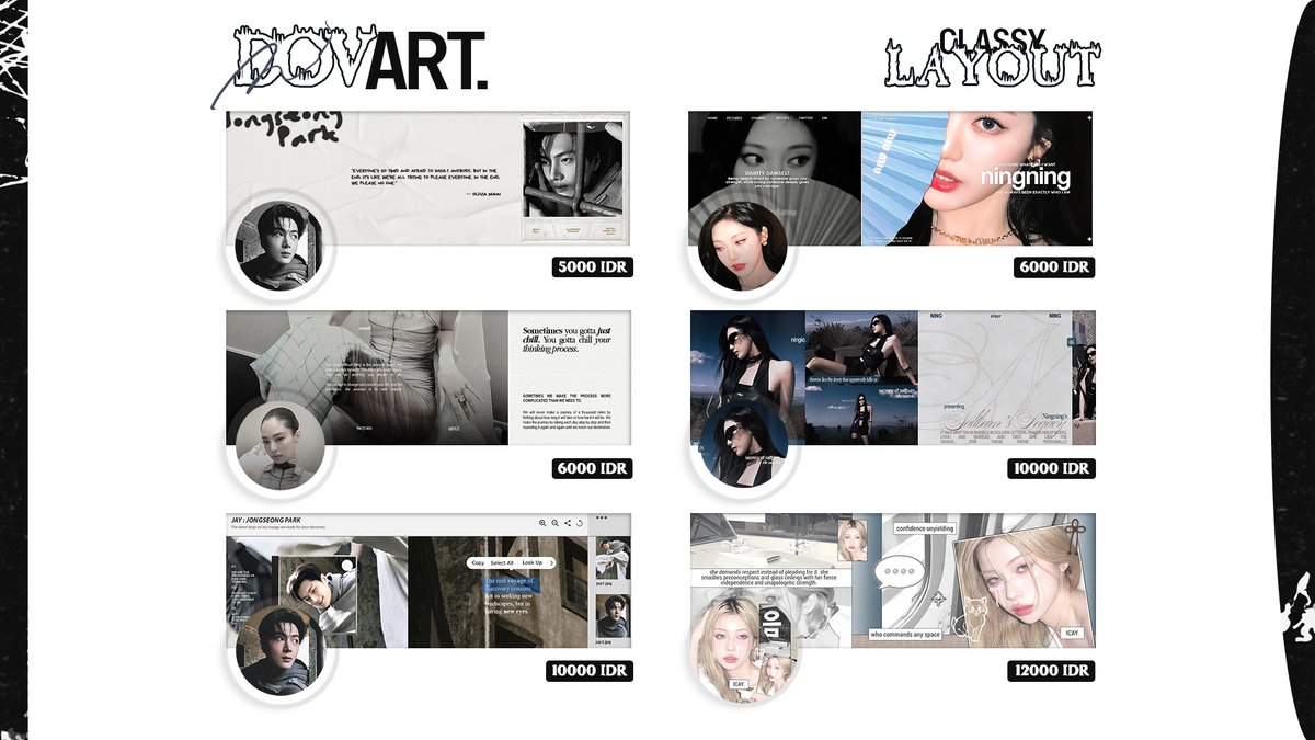 douvart's tweet image. 𝐃𝐎𝐕𝐀𝐑𝐓 2.2 layout promo. 

enjoy 50% off with no max order limit! get basic, classy, cute, or dark layout by request. accepting all payment methods. check the catalog and fill out the form here dovart.carrd.co.

your presence is deeply appreciated. #zonauang