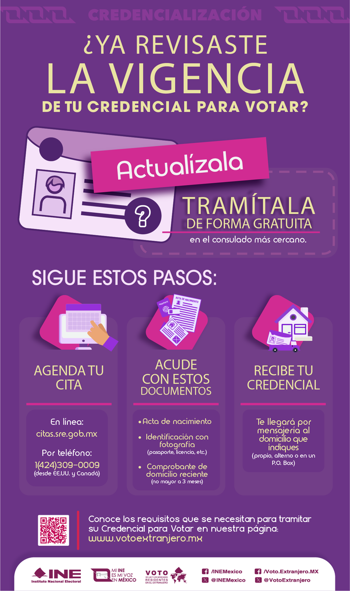 📷Revisa la vigencia de tu credencial, y si ya expiró. ¡Actualízala! 🗳
#VotoExtranjero #INEMéxico