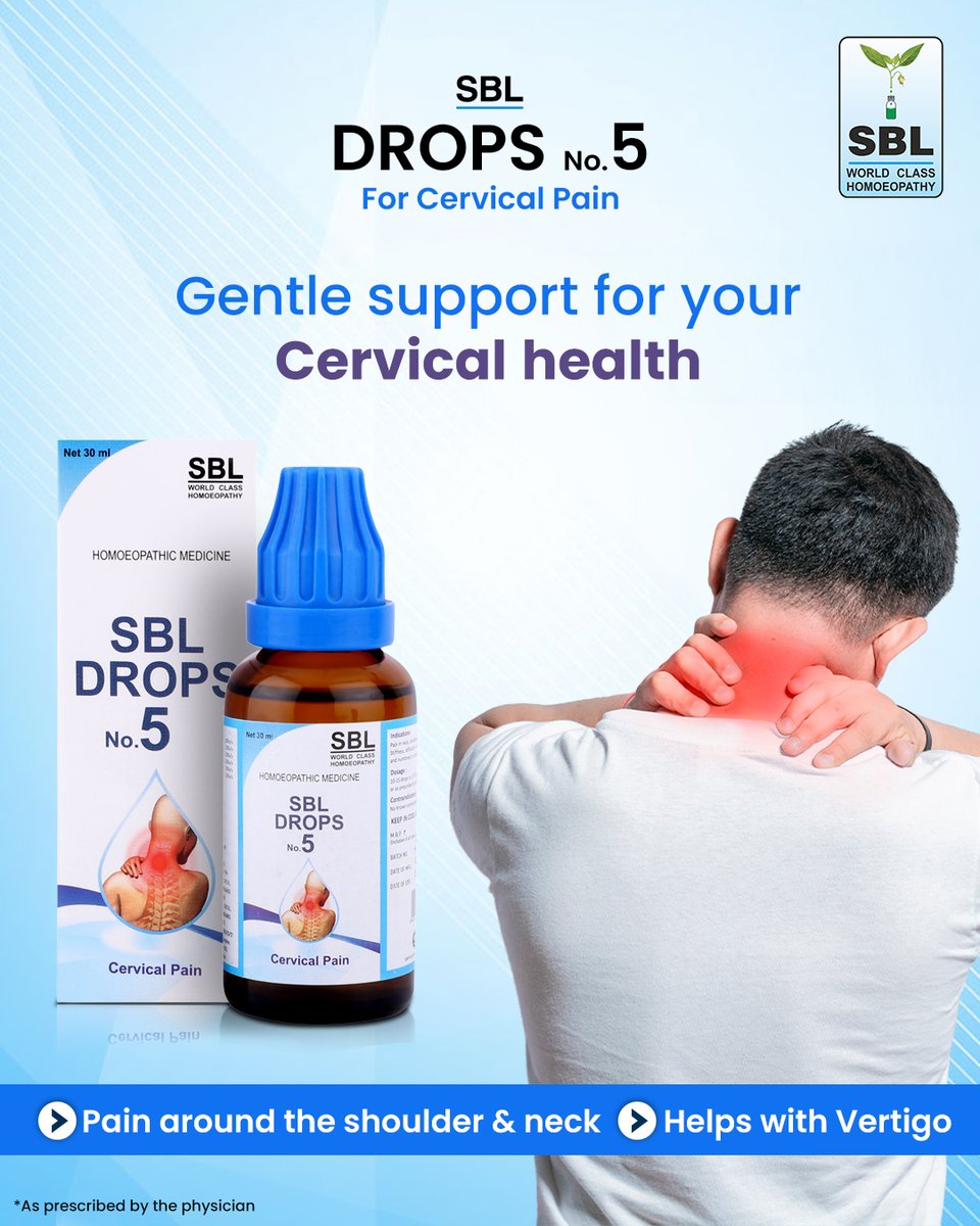 A gentle homoeopathic support that helps manage cervical discomfort, neck stiffness, and related symptoms, while supporting smoother movement and daily comfort.

Buy Now:sblglobal.com/product/sbl-dr…
As prescribed by the physician
#SBLHomoeopathy #NeckPainSupport #DropsNo5 #SBLGLOBAL