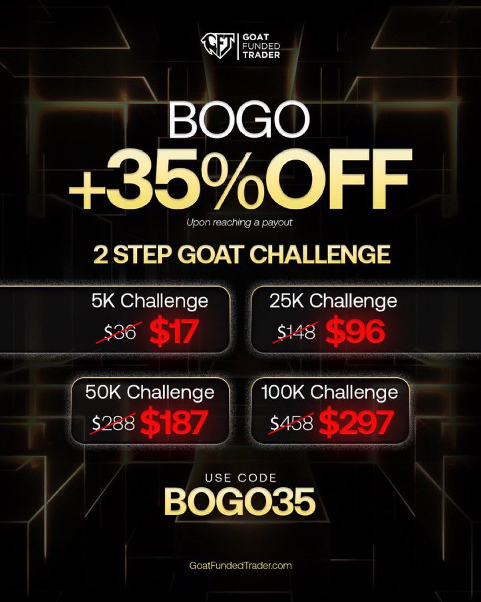 A new month just kicked in.
You’re not left behind.

If you want a smoother trading experience with a trusted firm, now’s the time.

🐐 GOAT Funded Trader
🔥 35% OFF  BOGO35

Which account type are you buying? 👇