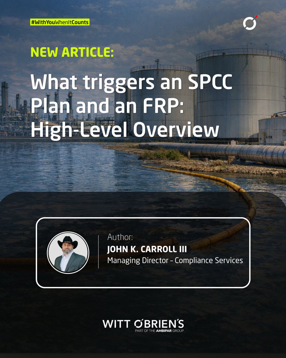 wittobriens's tweet image. Understanding when a Spill Prevention, Control, and Countermeasure ( SPCC) Plan or a Facility Response Plan (FRP) is required remains a common compliance challenge.

Read the full article for a clear, practical overview: hubs.li/Q041l8cv0

#SPCC #FRP #Compliance