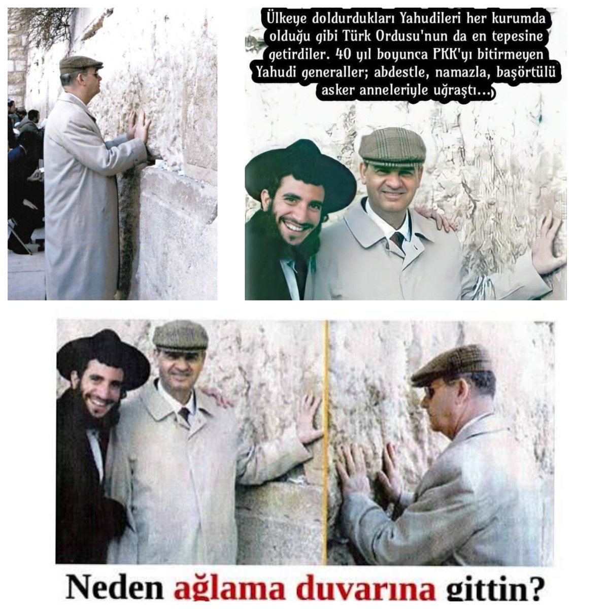 KİMLER KİMLERLE BERABER 
Ağlama Duvarı’nda bu pozu verecek kadar İsrail’e bağlı olan İlker Başbuğ, 6 Ocak 2012’de tutuklanıyor. 12 Ocak’ta Epstein’e gelen bir e-postada ise ‘İsrail yanlısı askerler tasfiye ediliyor’ deniyor. Bu yapı bugün AKP ile ortak!! Tuhaf değil mi???