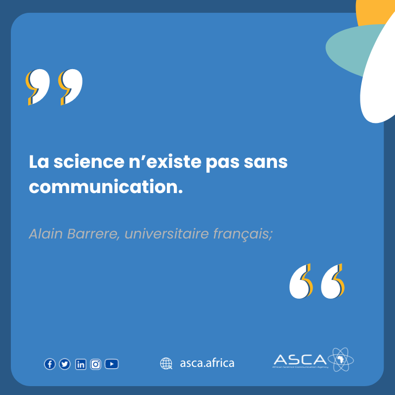 AscaAfrica's tweet photo. 👉 La communication scientifique est un pont essentiel entre la recherche et la société. Vous êtes chercheur·se, institution ou organisation scientifique ? 
Contactez-nous  : info@asca.africa

#ScienceForDevelopment #KnowledgeToAction #scicomm
#ScienceAmbassadorInAfrica https://t.co/WjlvfLST9j