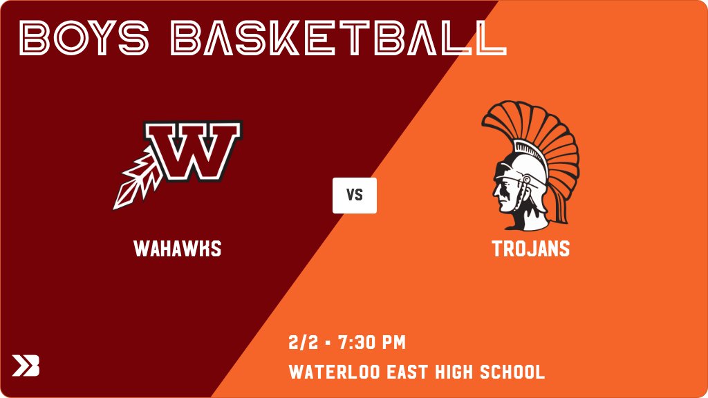 WaterlooWest's tweet image. Boys Basketball (Sophomore) Game Day! - Check out the event preview for the The Waterloo West Wahawks vs The Waterloo East Trojans. It starts at 7:30 PM and is at Waterloo East High School. gobound.com/ia/ihsaa/boysb…