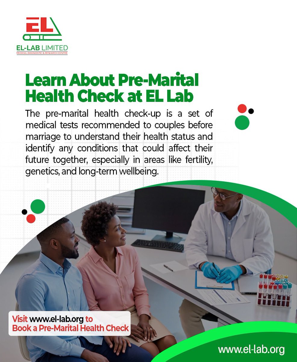 Ellab_ng's tweet image. February is the month of love and health. This month, we’re talking about premarital health checks, and loving responsibly.

Call: 08127393115 or DM us for more enquiries!

Visit our website: el-lab.org to book a test.

#ELLABCares #MedicalDiagnostics #HappyNewMonth