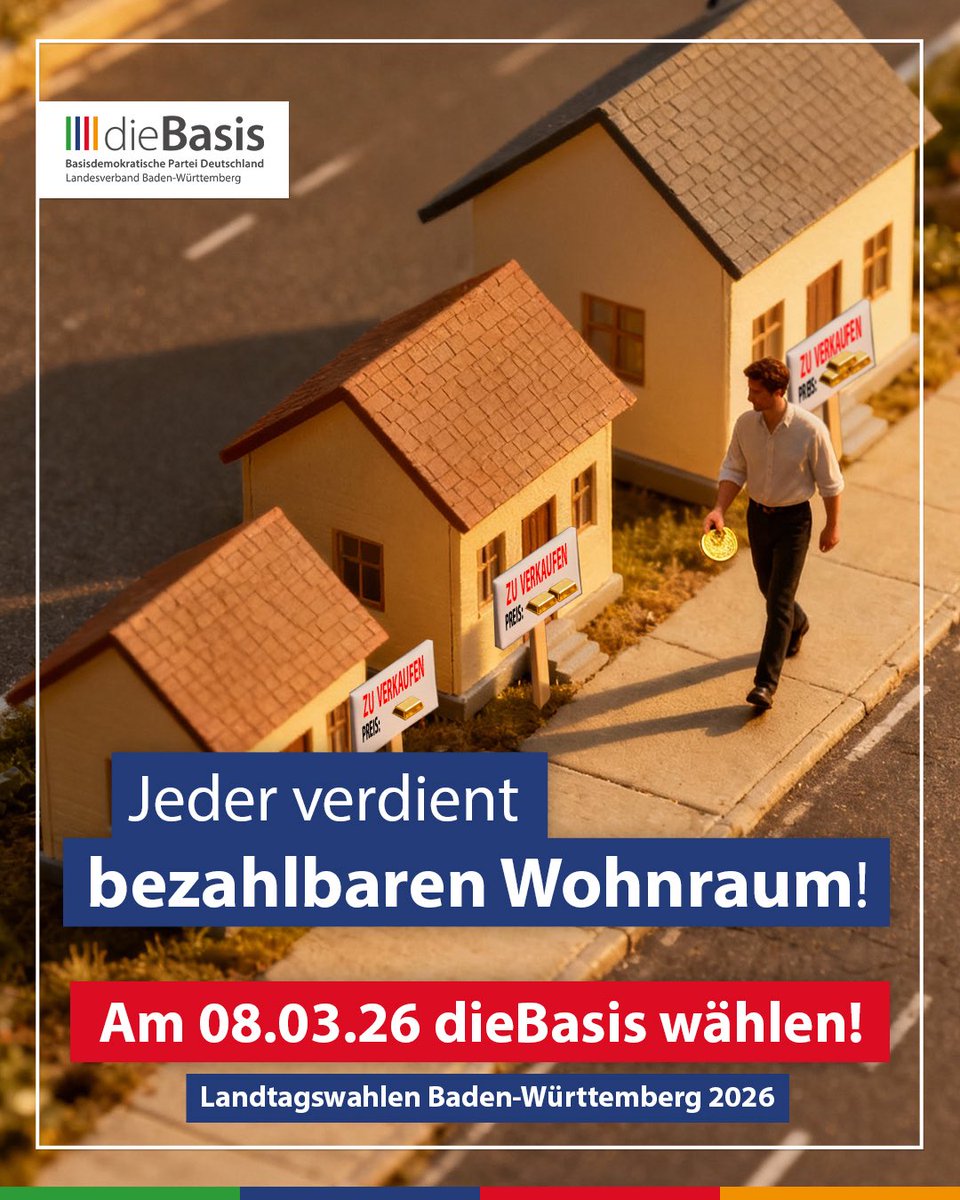 Jeder verdient bezahlbaren Wohnraum 💚💙❤️💛

Wohnen darf kein Luxusgut sein.

Wir setzen uns für ehrliche Wohnungspolitik, faire Preise und echte Entlastung ein.

Wähle deshalb am 08.03.26 dieBasis in Baden-Württemberg.

#diebasis #ltw2026 #wohnraum #gerechtigkeit