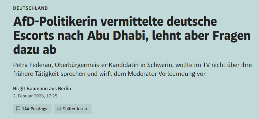 Was machen wir, wenn Petra Federau - OB-Kandidatin der AfD in Schwerin - davon nichts hören will?

derstandard.at/story/30000003…