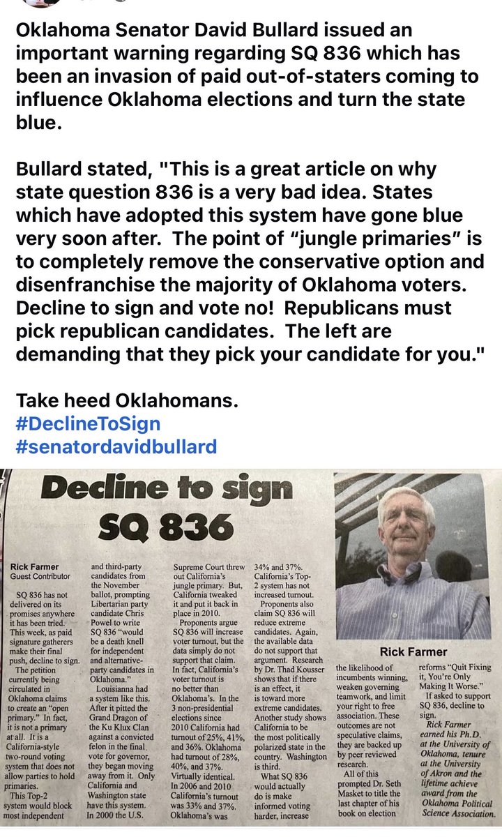 NO on Oklahoma SQ836. <a href="/MinerBob00/">MinerBob🟠⚫🇺🇸 ♠️♣️♥️♦️</a> <a href="/GretchenInOK/">GretchenInOK</a> <a href="/Cbvheartland2/">Cbvheartland</a> <a href="/indless/">Nick Hankins for U.S. Senate - Oklahoma</a>
