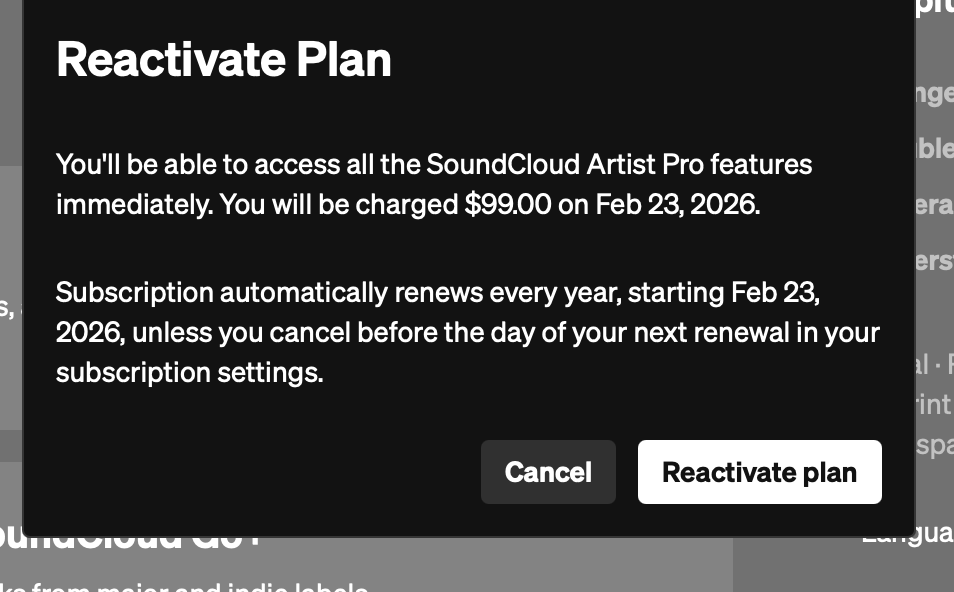 giodamdam's tweet photo. @SCsupport I am trying to renew my subscription. My account shows I’m on Artist Pro ($99/year), but my renewal invoice is $144. I tried to cancel and reactivate it but I still get $144 instead of $99. Please help https://t.co/S6AZZJ7chg