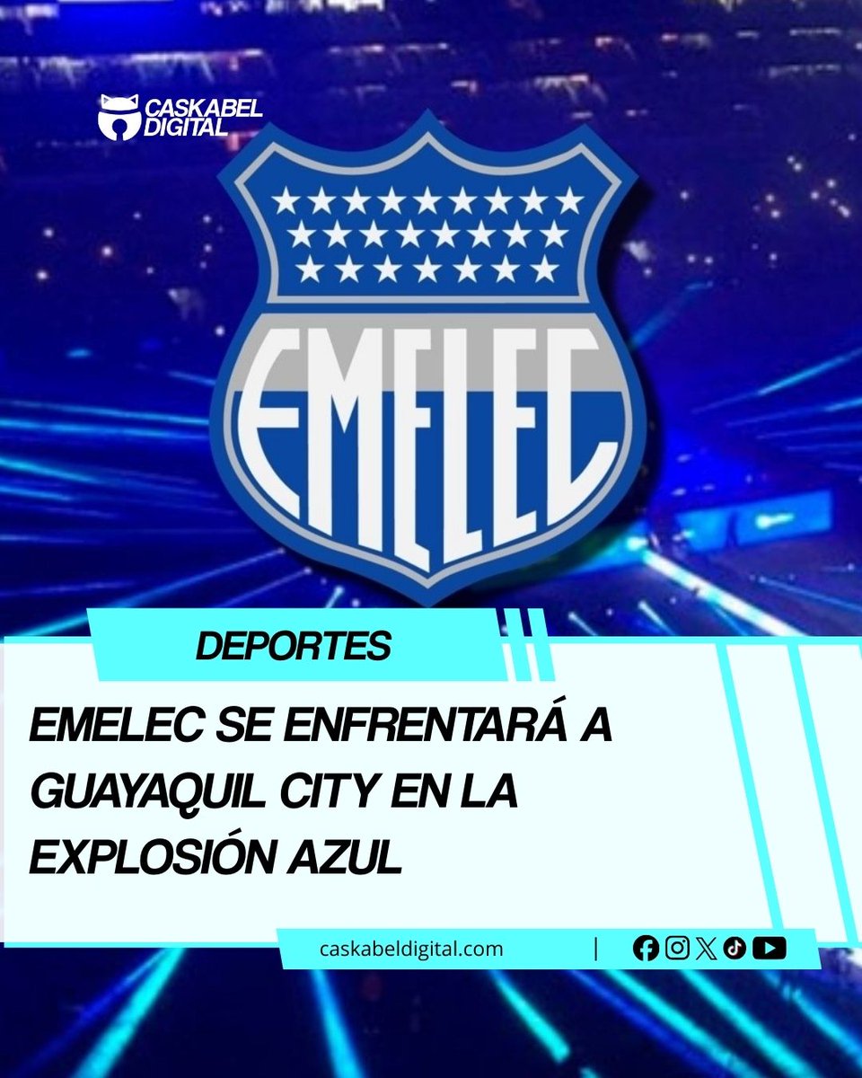 CaskabelDigital's tweet image. ¡RIVAL DEFINIDO! 🔵⚡ Emelec enfrentará a Guayaquil City en la Explosión Azul 2026.

El evento de presentación del 'Bombillo' se perfila para el fin de semana del 14/15 de febrero en el Capwell. ¡Se viene la fiesta del equipo eléctrico! 🏟️

 #Emelec #ExplosionAzul #GuayaquilCity
