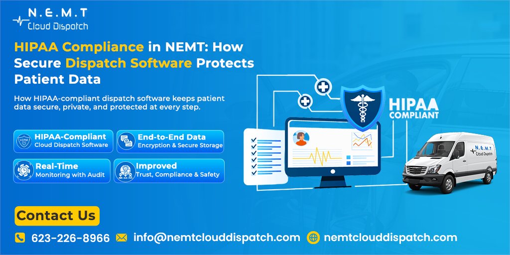 cloud_nemt's tweet image. 🚑 Protect patient data &amp;amp; run compliant NEMT operations in 2026!
HIPAA compliant dispatch ensures secure rides, smarter scheduling &amp;amp; safer communication.
📖 Full guide: nemtclouddispatch.com/blog/hipaa-com…
🖱️ Book Demo: nemtclouddispatch.com/schedule-demo/
#HIPAACompliance #SecureDispatch #Security