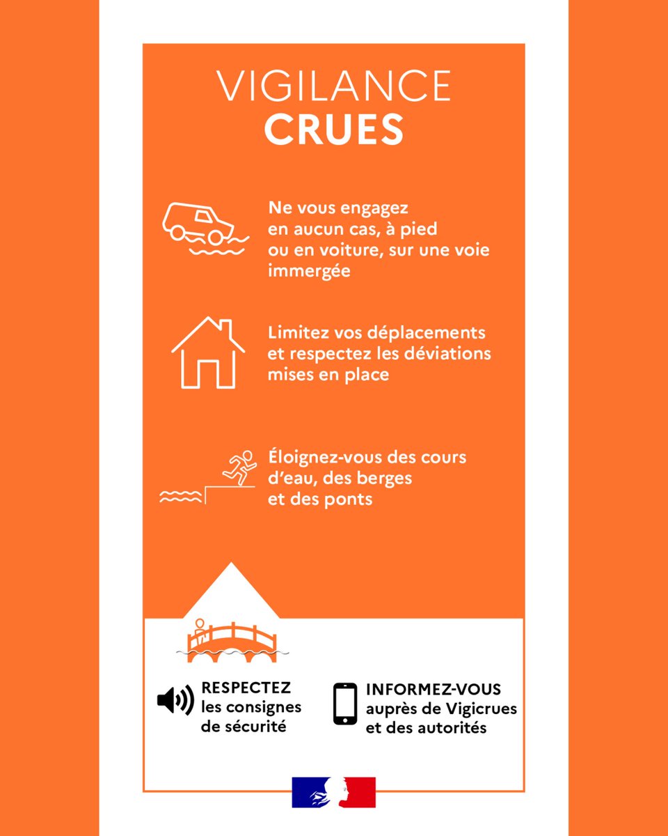 Image de Préfet de la Charente-Maritime - ⚠️ #AlerteMeteo |🟠#VigilanceOrange crue🌧️

📣 Vigie- crues annonce une vigilance orange pour un ph